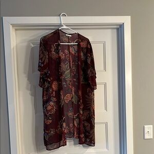 Maurices Floral Sheer Kimono - Burgundy and Multicolor